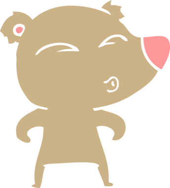 Düz renkli çizgi film ıslık çalan ayı insan tarafından çizilmiş.