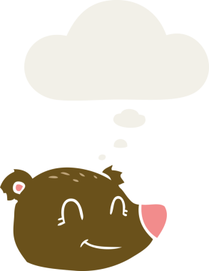 Bir insan tarafından çizilmiş, düşünce baloncuklu mutlu ayı yüzü.