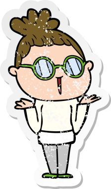 Bir insan tarafından çizilmiş gözlüklü, omuz silken bir karikatür çıkartması.