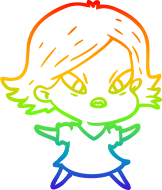 Çizgi film çizen gökkuşağı gradyanı bir insan tarafından çizilmiş stresli kadın.