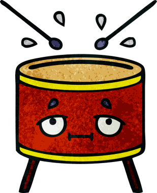 Bir insan tarafından çizilmiş eski grunge desenli davul karikatürü.