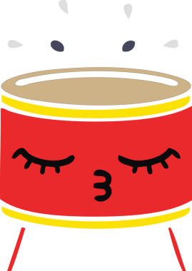 Bir insan tarafından çizilen davulun düz renk retro karikatürü