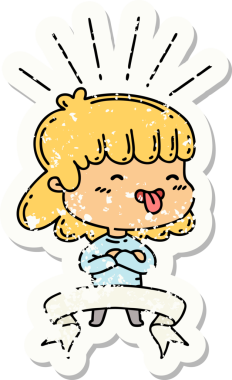 Bir insan tarafından çizilmiş eski dövme stili bir kızın eski bir çıkartması.