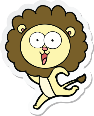 Bir insan tarafından çizilmiş mutlu bir aslanın çıkartması.