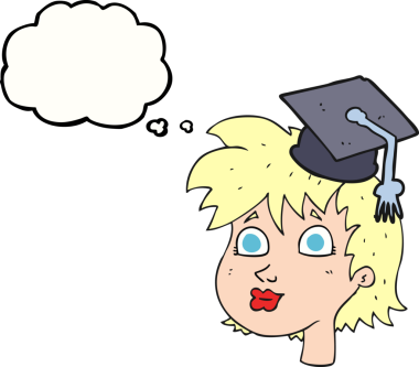 Bir insan tarafından çizilmiş mezuniyet şapkası takan serbest çizim baloncuklu kadın.