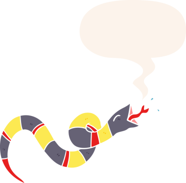 bir insan tarafından çizilmiş, konuşma baloncuklu çizgi film tıslayan yılan.