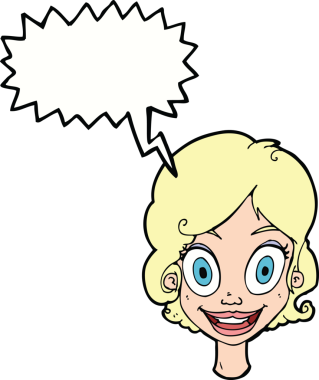 Bir insan tarafından çizilmiş konuşma balonlu mutlu kadın çizgi filmi.