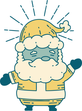 Geleneksel dövme stili Noel Baba karakterinin bir insan tarafından çizilmiş resmi.