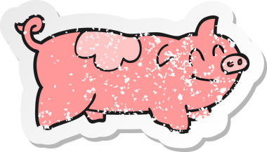 Bir insan tarafından çizilmiş bir domuzun gerilmiş çıkartması.