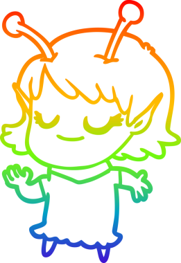 Bir insan tarafından çizilmiş gülümseyen uzaylı kız çizgi filmi.