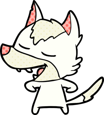 Bir insan tarafından çizilmiş gülen bir kurt.