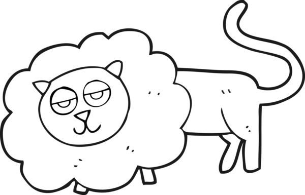 Bir insan tarafından çizilmiş siyah beyaz çizgi film aslanı.