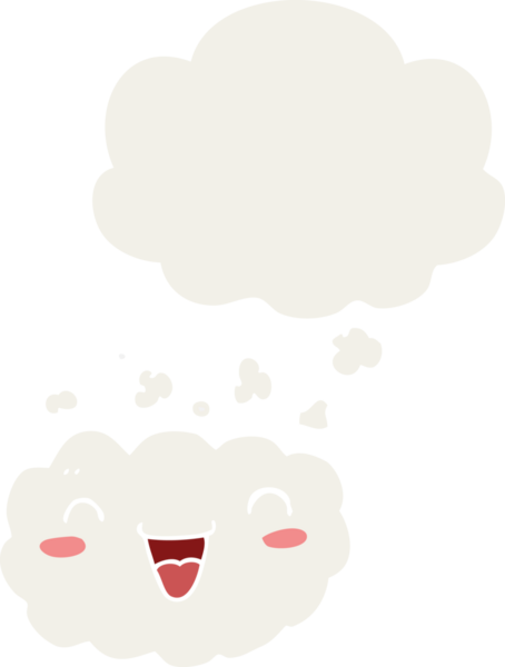 Bir insan tarafından çizilmiş düşünce baloncuklu mutlu çizgi film bulutu.