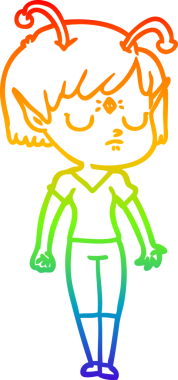 Gökkuşağı gradyan çizgisi bir insan tarafından çizilmiş uzaylı bir kızın çizimi