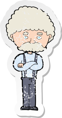 Bir insan tarafından çizilmiş yaşlı bir adamın karikatür yapıştırması.