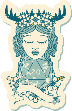 Retro Dövme Tarzı İnsan Druid Bir insan tarafından çizilmiş doğal yirmi zar ile