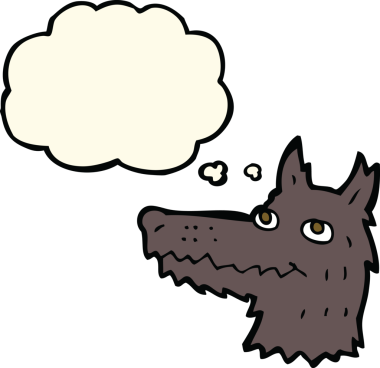 Bir insan tarafından çizilmiş düşünce balonlu bir kurt kafası.