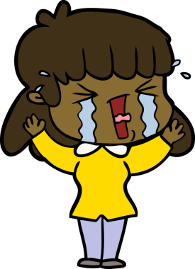 Bir insan tarafından çizilmiş gözyaşları içindeki çizgi film kadını.