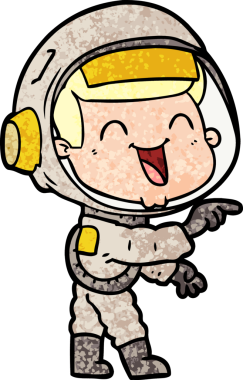 Bir insan tarafından çizilmiş mutlu astronot çizgi filmi.