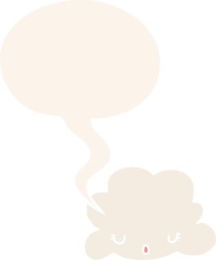 Konuşma baloncuğu olan sevimli çizgi film bulutu bir insan tarafından çizilmiş.