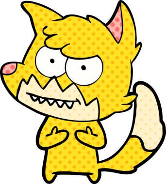 Bir insan tarafından çizilmiş sırıtan tilki çizgi filmi.