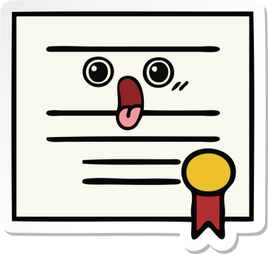 Bir insan tarafından çizilmiş şirin bir karikatür mezuniyet diplomasının çıkartması.