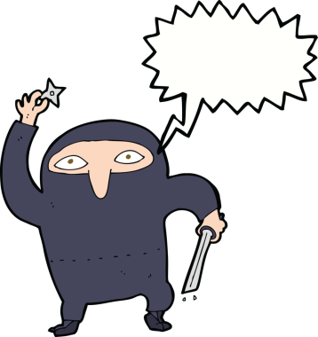 bir insan tarafından çizilmiş konuşma balonu olan çizgi film ninjaları.