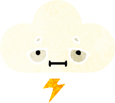 Bir insan tarafından çizilmiş bir gök gürültüsü bulutunun retro çizim tarzı karikatürü