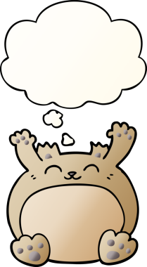 Bir insan tarafından çizilmiş yumuşak eğimli düşünce baloncuklu çizgi film ayısı.