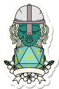 Bir insan tarafından çizilmiş 20 zarlı yarım ork savaşçısının çıkartması.