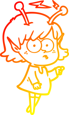 Bir insan tarafından çizilmiş bir uzaylı kız çizgi çizimi.