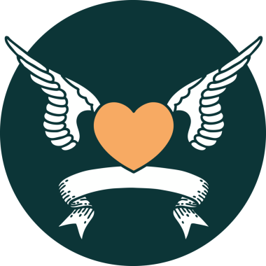 bir insan tarafından çizilmiş kanatlı bir kalbin bayrağıyla dövme stili simgesi