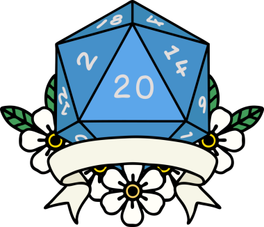 Retro Dövme Biçimi Doğal 20 kritik vuruş D20 zar bir insan tarafından çizildi