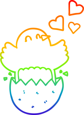 Gökkuşağı gradyan çizgisi. Bir insan tarafından çizilmiş, yumurtadan çıkan bir yavru çizgi film.