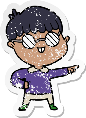 Bir insan tarafından çizilmiş gözlük takan çizgi film karakterinin sıkıntılı çıkartması.