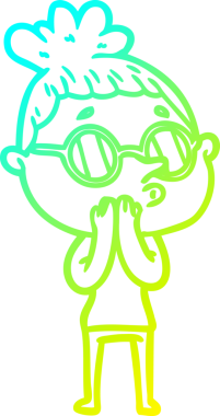 Bir insan tarafından çizilmiş gözlük takan çizgi film kadını çizimi.