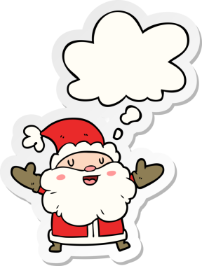 Düşünce baloncuğu insan tarafından çizilmiş bir çıkartma olan çizgi film Noel Baba.