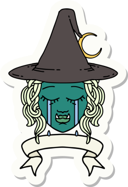 Bir insan tarafından çizilmiş ağlayan yarı ork bir cadı yüzü çıkartması.