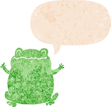 grunge içinde konuşma balonu olan çizgi film karakurbağası bir insan tarafından çizilmiş tedirgin geçmiş dokuma tarzı