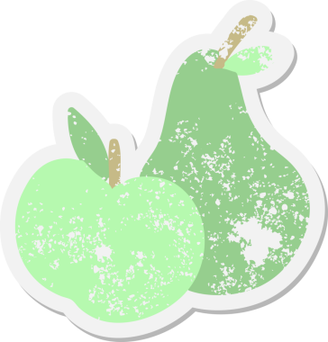 Bir insan tarafından çizilmiş elma ve armut grunge etiketi.