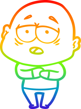 Gökkuşağı gradyan çizgi çizimi bir insan tarafından çizilmiş yorgun kel bir adam