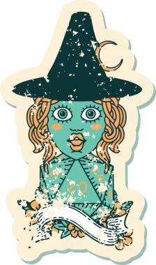 Bir insan tarafından çizilmiş 20 D20 zarlı Retro Dövme Tarzı insan büyücüsü