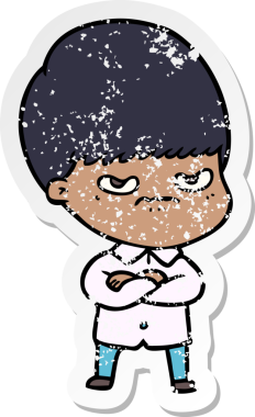 Bir insan tarafından çizilmiş kızgın bir çizgi film çocuğunun sıkıntılı çıkartması.