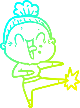 Bir insan tarafından çizilmiş, mutlu, yaşlı bir kadının çizimi.