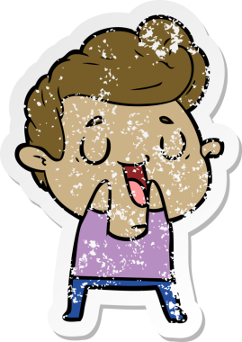 Bir insan tarafından çizilmiş mutlu bir çizgi film karakterinin sıkıntılı çıkartması.