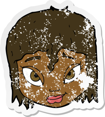 Bir insan tarafından çizilmiş bir karikatür kadın yüzünün gerilimli yapıştırması.