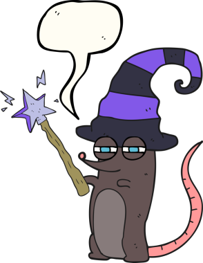 Bir insan tarafından çizilmiş serbest konuşma balonu karikatürü sihirli cadı fare