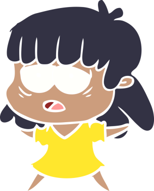 Düz renkli çizgi film. Bir insan tarafından çizilmiş yorgun kadın.