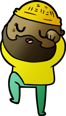 Bir insan tarafından çizilmiş sakallı bir çizgi film adamı.