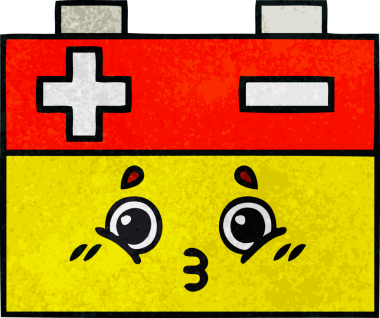 Bir insan tarafından çizilmiş bir araba aküsünün retro grunge desen karikatürü